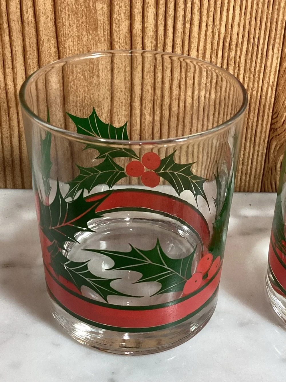 Vintage Libbey Holiday Holly Rocks Glasses - Set of 4, Red & Green